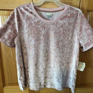 A new day - Blush pink burnout velour t shirt. Size Large. Short sleeve